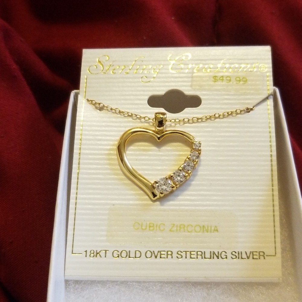 Sterling Creations 18K Gold Over Sterling Silver Heart Necklace – Cubic Zirconia